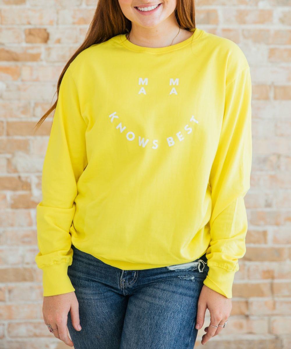 Smiley Mama Knows Best Sweatshirt - Sunflower Motherhood