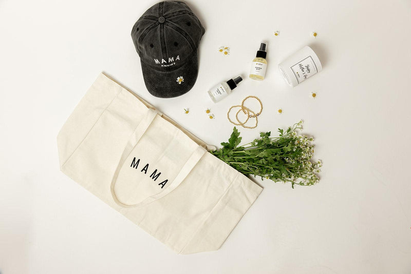 gift set for mother'sd ay with black hat and tote bag with bottle products
